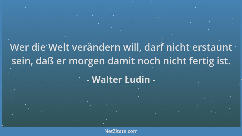 Walter Ludin - Wer die Welt verändern will, darf nicht erstaunt sein, daß er morgen damit noch nicht fertig ist....