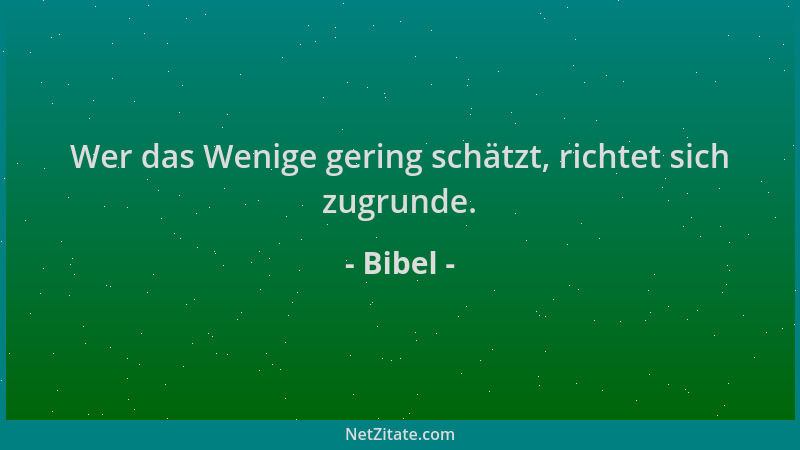 Bibel - Wer das Wenige gering schätzt, richtet sich zugrunde....
