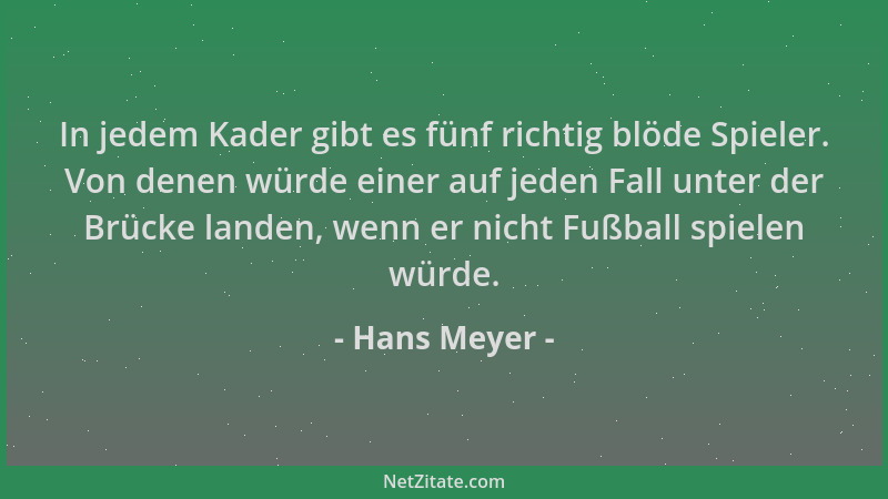 Hans Meyer - In jedem Kader gibt es fünf richtig blöde Spieler. Von denen würde einer auf jeden Fall unter der Brücke lande...