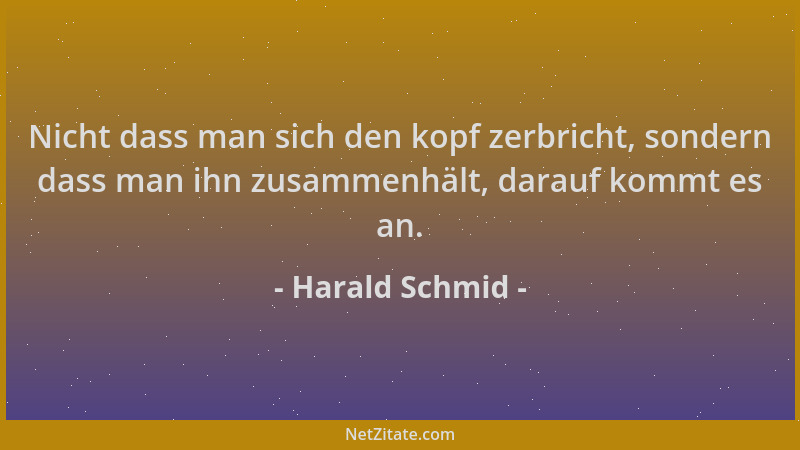 Harald Schmid - Nicht dass man sich den kopf zerbricht, sondern dass man ihn zusammenhält, darauf kommt es an....