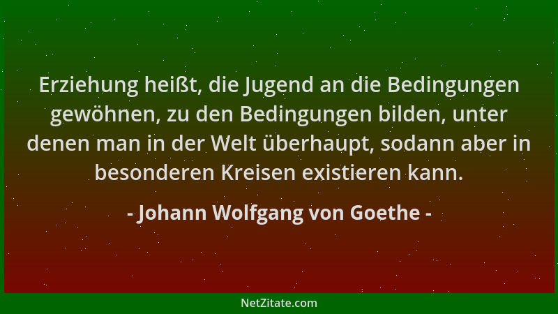 Johann Wolfgang von Goethe - Erziehung heißt, die Jugend an die Bedingungen gewöhnen, zu den Bedingungen bilden, unter dene...