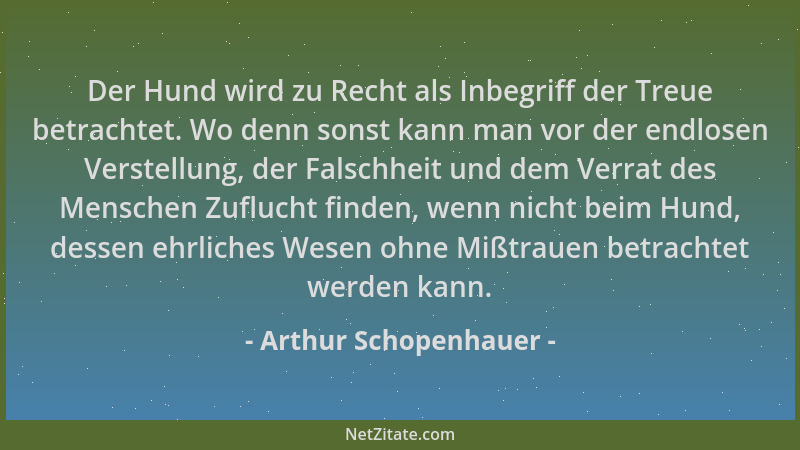 Arthur Schopenhauer - Der Hund wird zu Recht als Inbegriff der Treue betrachtet. Wo denn sonst kann man vor der endlosen Ve...