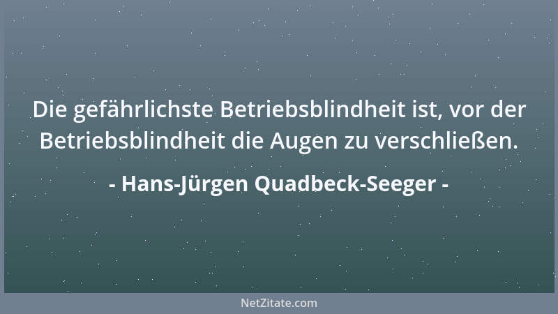Hans-Jürgen Quadbeck-Seeger - Die gefährlichste Betriebsblindheit ist, vor der Betriebsblindheit die Augen zu verschließen....