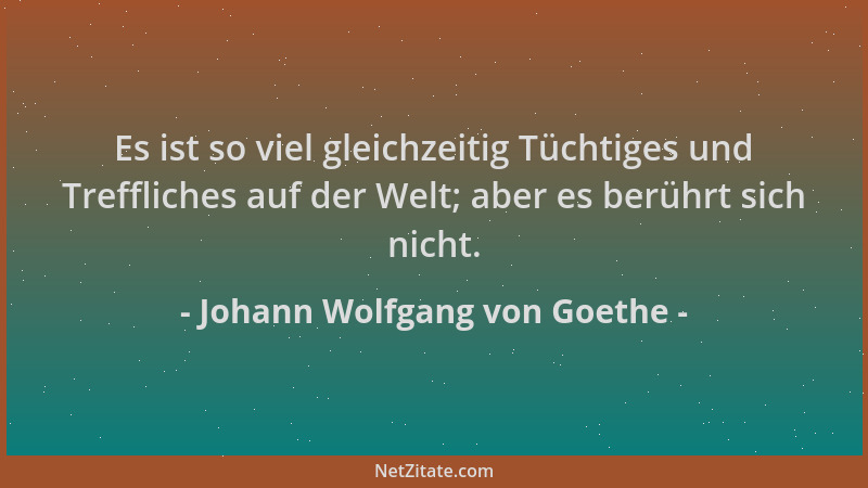 Johann Wolfgang von Goethe - Es ist so viel gleichzeitig Tüchtiges und Treffliches auf der Welt; aber es berührt sich nicht...