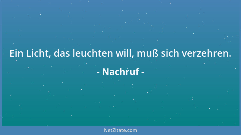 Nachruf - Ein Licht, das leuchten will, muß sich verzehren....