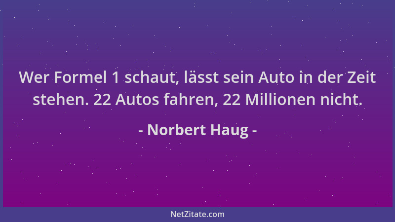Norbert Haug - Wer Formel 1 schaut, lässt sein Auto in der Zeit stehen. 22 Autos fahren, 22 Millionen nicht....