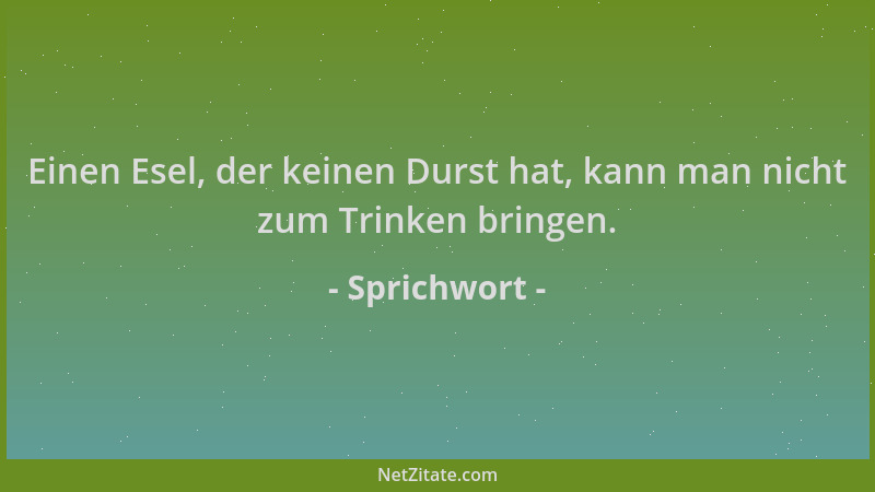 Sprichwort - Einen Esel, der keinen Durst hat, kann man nicht zum Trinken bringen....