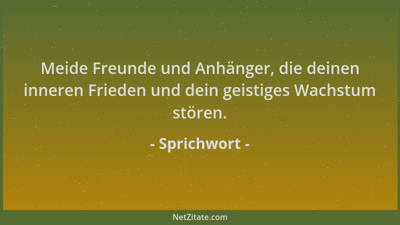 Sprichwort - Meide Freunde und Anhänger, die deinen inneren Frieden und dein geistiges Wachstum stören....