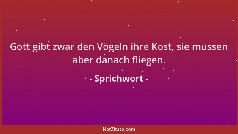 Sprichwort - Gott gibt zwar den Vögeln ihre Kost, sie müssen aber danach fliegen....