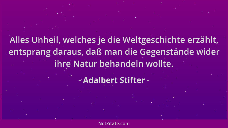 Adalbert Stifter - Alles Unheil, welches je die Weltgeschichte erzählt, entsprang daraus, daß man die Gegenstände wider ihr...