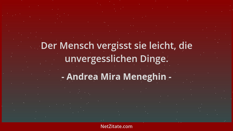 Andrea Mira Meneghin - Der Mensch vergisst sie leicht, die unvergesslichen Dinge....