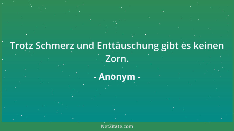 Anonym - Trotz Schmerz und Enttäuschung gibt es keinen Zorn....