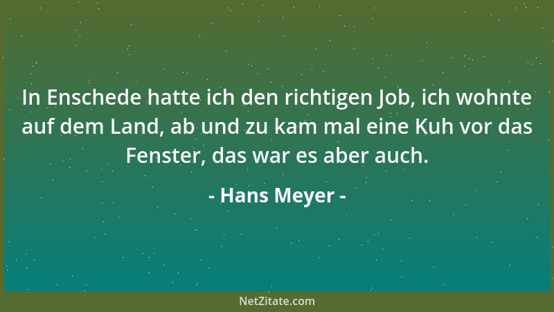 Hans Meyer - In Enschede hatte ich den richtigen Job, ich wohnte auf dem Land, ab und zu kam mal eine Kuh vor das Fenster,...