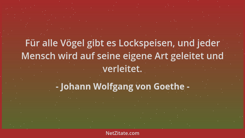 Johann Wolfgang von Goethe - Für alle Vögel gibt es Lockspeisen, und jeder Mensch wird auf seine eigene Art geleitet und ve...