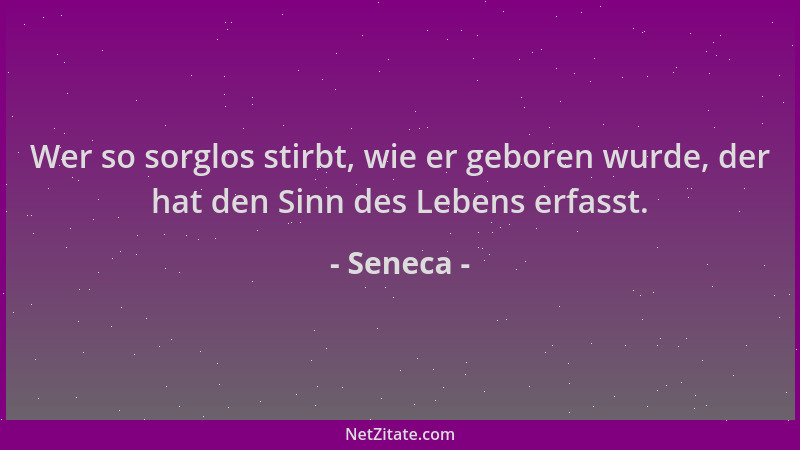 Seneca - Wer so sorglos stirbt, wie er geboren wurde, der hat den Sinn des Lebens erfasst....