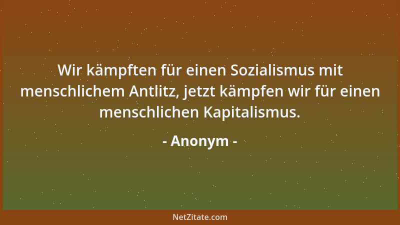 Anonym - Wir kämpften für einen Sozialismus mit menschlichem Antlitz, jetzt kämpfen wir für einen menschlichen Kapitalismus...