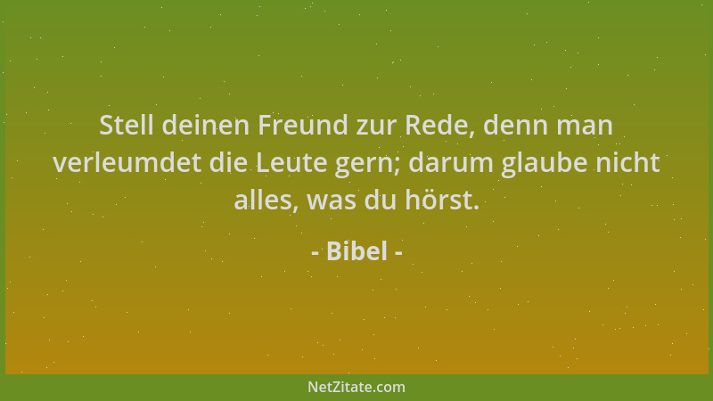 Bibel - Stell deinen Freund zur Rede, denn man verleumdet die Leute gern; darum glaube nicht alles, was du hörst....