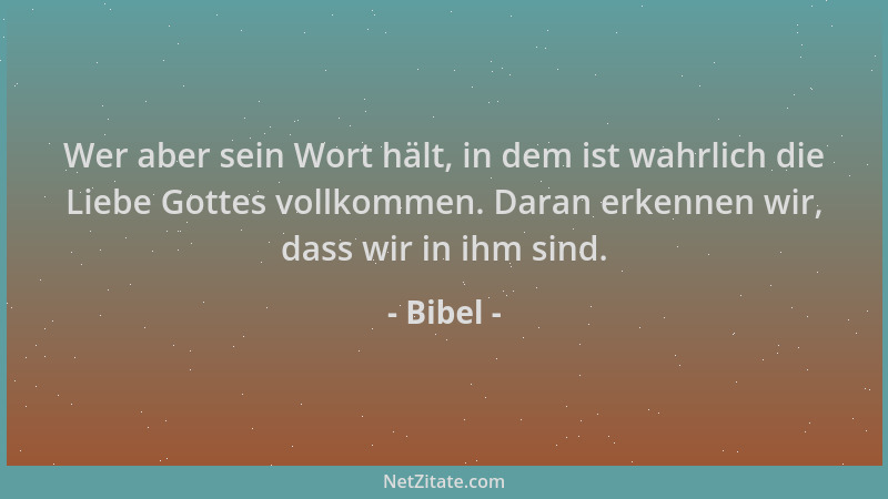 Bibel - Wer aber sein Wort hält, in dem ist wahrlich die Liebe Gottes vollkommen. Daran erkennen wir, dass wir in ihm sind....