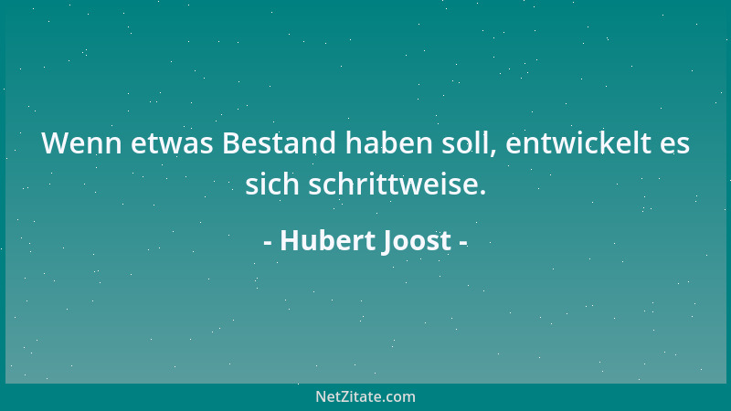 Hubert Joost - Wenn etwas Bestand haben soll, entwickelt es sich schrittweise....