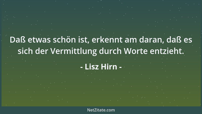 Lisz Hirn - Daß etwas schön ist, erkennt am daran, daß es sich der Vermittlung durch Worte entzieht....