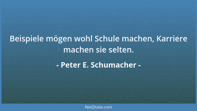 Peter E. Schumacher - Beispiele mögen wohl Schule machen, Karriere machen sie selten....