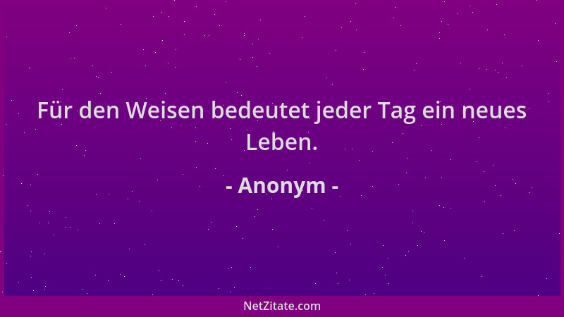 Anonym - Für den Weisen bedeutet jeder Tag ein neues Leben....