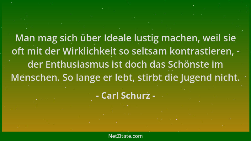 Carl Schurz - Man mag sich über Ideale lustig machen, weil sie oft mit der Wirklichkeit so seltsam kontrastieren, - der Ent...