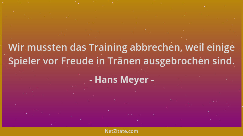 Hans Meyer - Wir mussten das Training abbrechen, weil einige Spieler vor Freude in Tränen ausgebrochen sind....