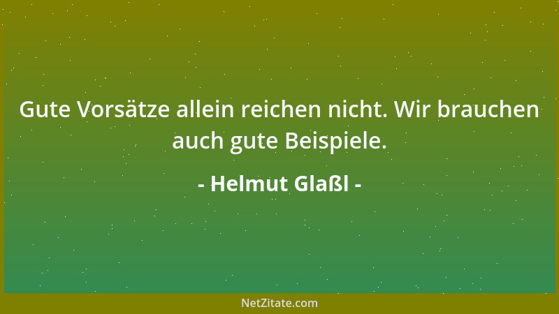 Helmut Glaßl - Gute Vorsätze allein reichen nicht. Wir brauchen auch gute Beispiele....