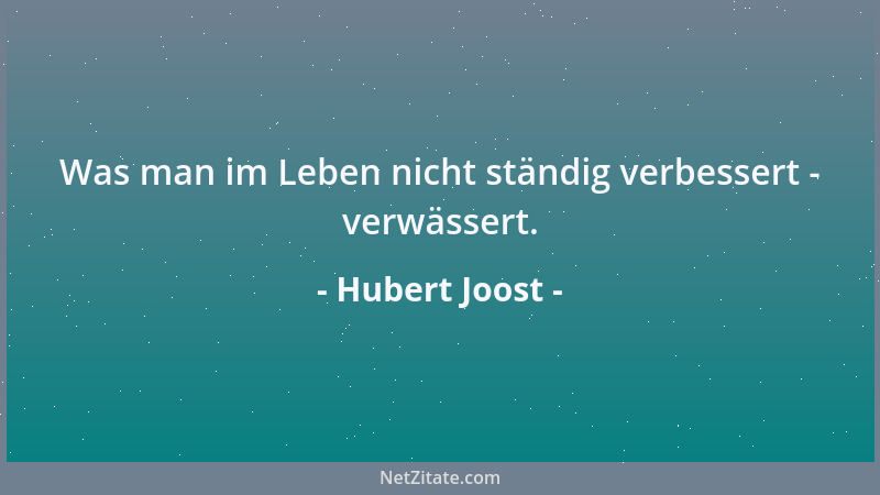 Hubert Joost - Was man im Leben nicht ständig verbessert - verwässert....