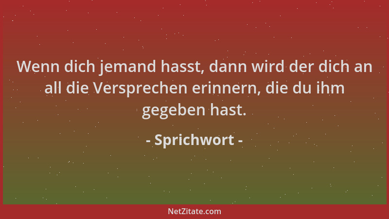 Sprichwort - Wenn dich jemand hasst, dann wird der dich an all die Versprechen erinnern, die du ihm gegeben hast....