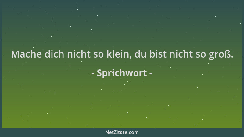 Sprichwort - Mache dich nicht so klein, du bist nicht so groß....