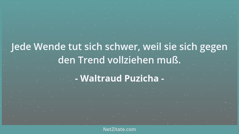 Waltraud Puzicha - Jede Wende tut sich schwer, weil sie sich gegen den Trend vollziehen muß....