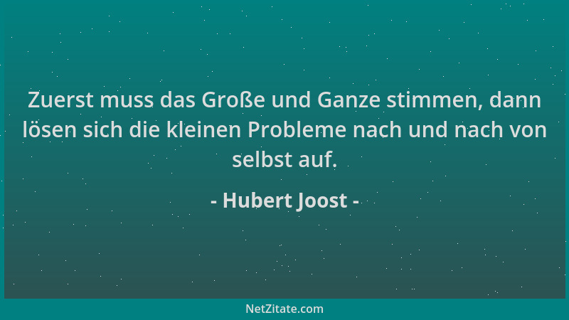 Hubert Joost - Zuerst muss das Große und Ganze stimmen, dann lösen sich die kleinen Probleme nach und nach von selbst auf....
