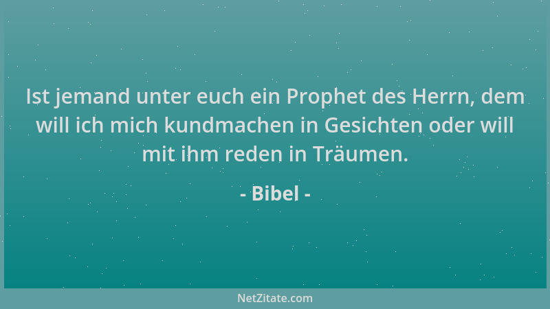 Bibel - Ist jemand unter euch ein Prophet des Herrn, dem will ich mich kundmachen in Gesichten oder will mit ihm reden in T...