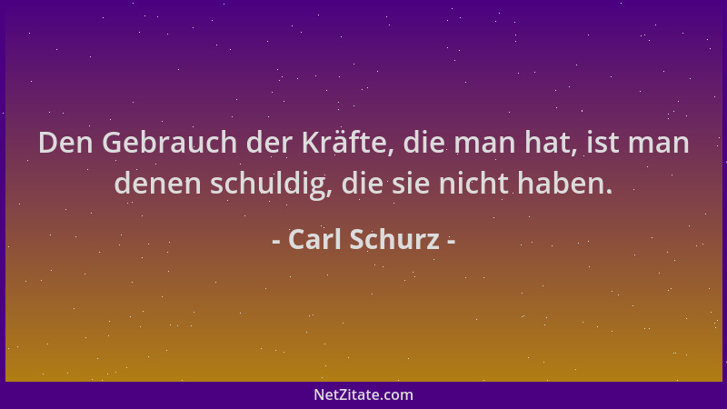 Carl Schurz - Den Gebrauch der Kräfte, die man hat, ist man denen schuldig, die sie nicht haben....