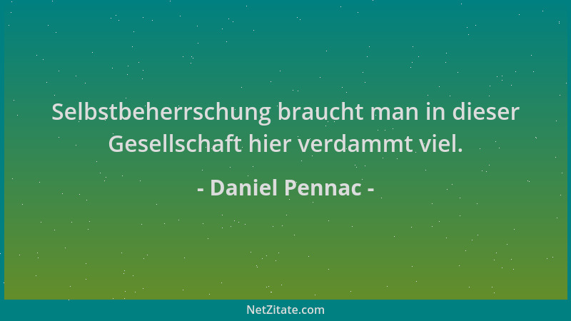 Daniel Pennac - Selbstbeherrschung braucht man in dieser Gesellschaft hier verdammt viel....