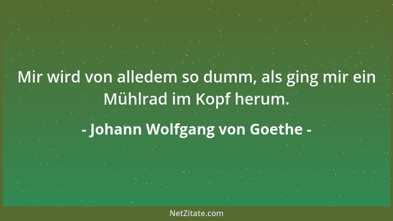 Johann Wolfgang von Goethe - Mir wird von alledem so dumm, als ging mir ein Mühlrad im Kopf herum....