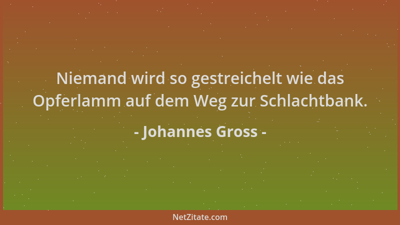 Johannes Gross - Niemand wird so gestreichelt wie das Opferlamm auf dem Weg zur Schlachtbank....