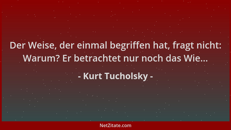 Kurt Tucholsky - Der Weise, der einmal begriffen hat, fragt nicht: Warum? Er betrachtet nur noch das Wie......