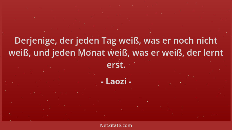 Laozi - Derjenige, der jeden Tag weiß, was er noch nicht weiß, und jeden Monat weiß, was er weiß, der lernt erst....