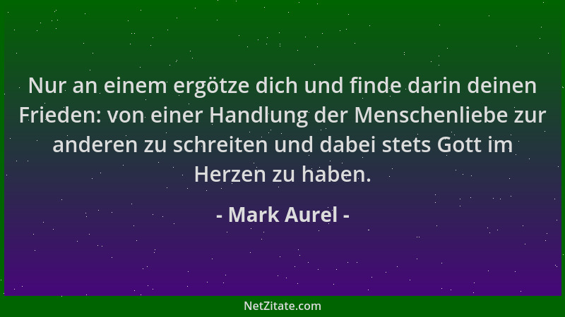 Mark Aurel - Nur an einem ergötze dich und finde darin deinen Frieden: von einer Handlung der Menschenliebe zur anderen zu...
