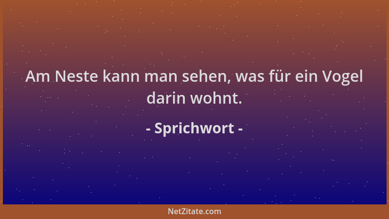 Sprichwort - Am Neste kann man sehen, was für ein Vogel darin wohnt....