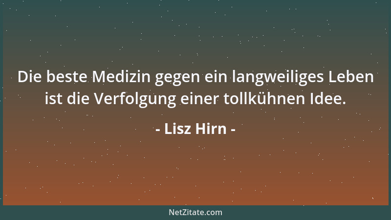 Lisz Hirn - Die beste Medizin gegen ein langweiliges Leben ist die Verfolgung einer tollkühnen Idee....
