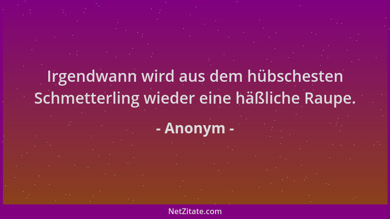 Anonym - Irgendwann wird aus dem hübschesten Schmetterling wieder eine häßliche Raupe....