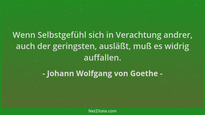 Johann Wolfgang von Goethe - Wenn Selbstgefühl sich in Verachtung andrer, auch der geringsten, ausläßt, muß es widrig auffa...