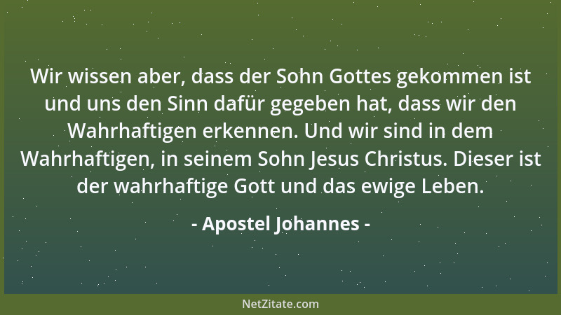 Apostel Johannes - Wir wissen aber, dass der Sohn Gottes gekommen ist und uns den Sinn dafür gegeben hat, dass wir den Wahr...