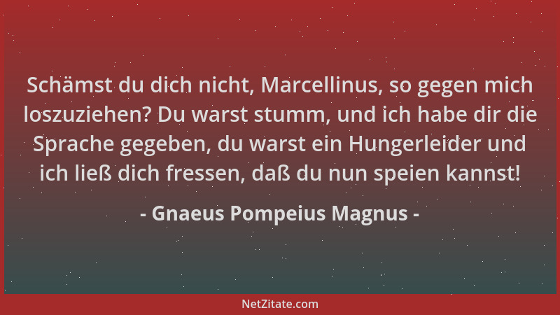 Gnaeus Pompeius Magnus - Schämst du dich nicht, Marcellinus, so gegen mich loszuziehen? Du warst stumm, und ich habe dir di...