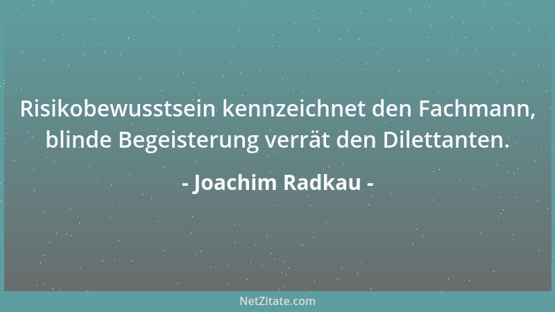 Joachim Radkau - Risikobewusstsein kennzeichnet den Fachmann, blinde Begeisterung verrät den Dilettanten....