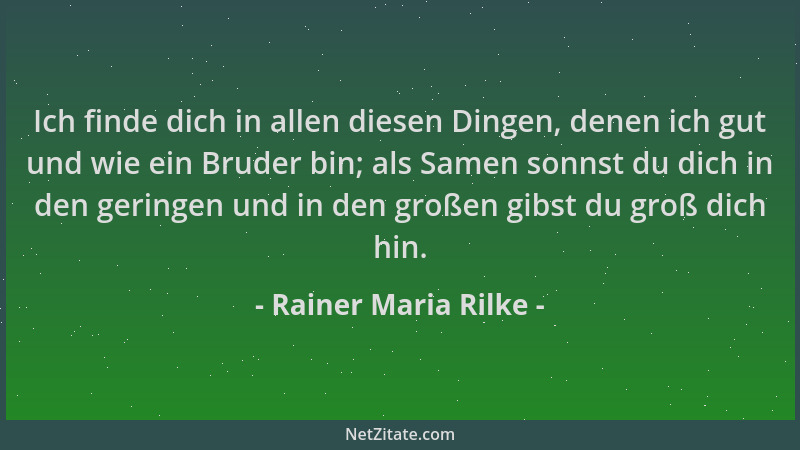 Rainer Maria Rilke - Ich finde dich in allen diesen Dingen, denen ich gut und wie ein Bruder bin; als Samen sonnst du dich...